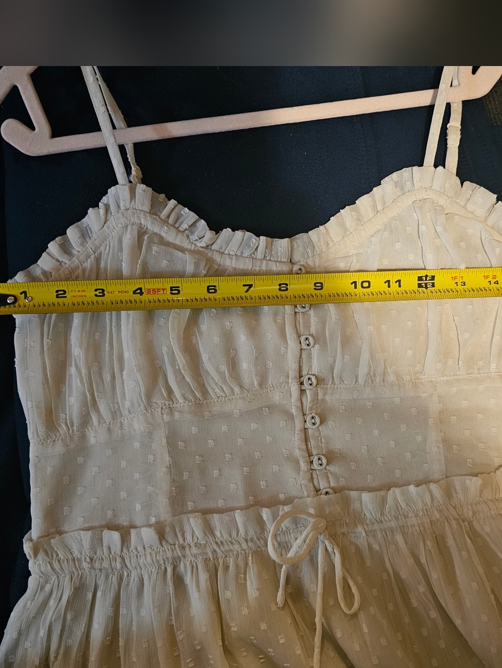 Patrons of Peace Cream Swiss Dot Maxi Dress Spaghetti Straps Size L - Picture 5 of 6